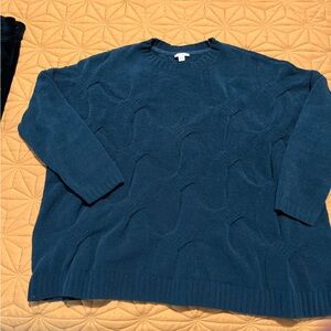 J. Jill Blue Crew Neck Sweater with Textured Knit